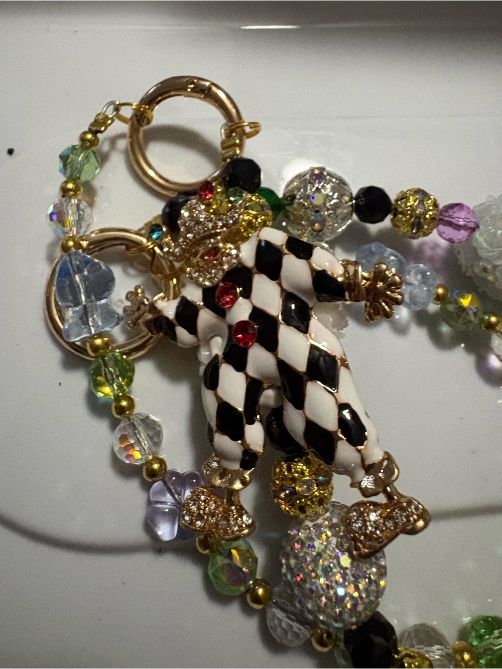 Harlequin Jester Enamel Charm Keychain or PURSE Black & White CHARM  Multicolor